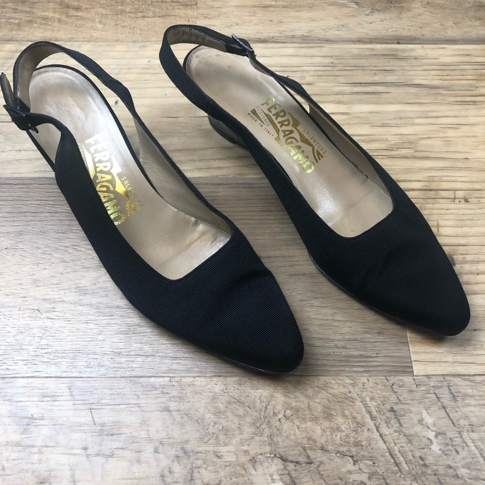 Ferragamo Patent Slingback Wedge 8.5 narrow